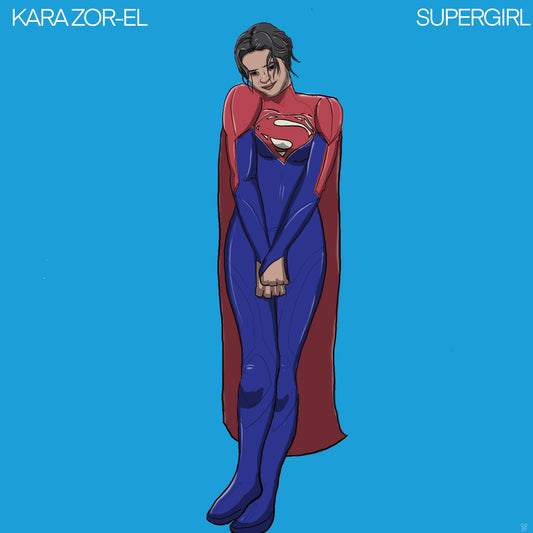 Supergirl x Barbara Streisand album cover mashup poster