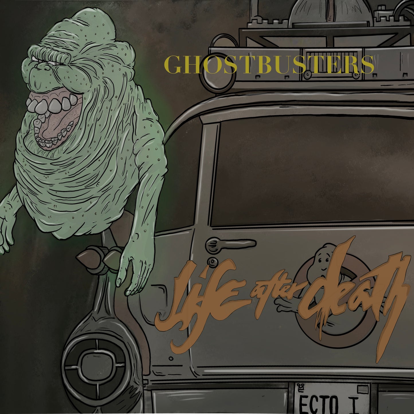 Slimer x biggie album cover mashup poster