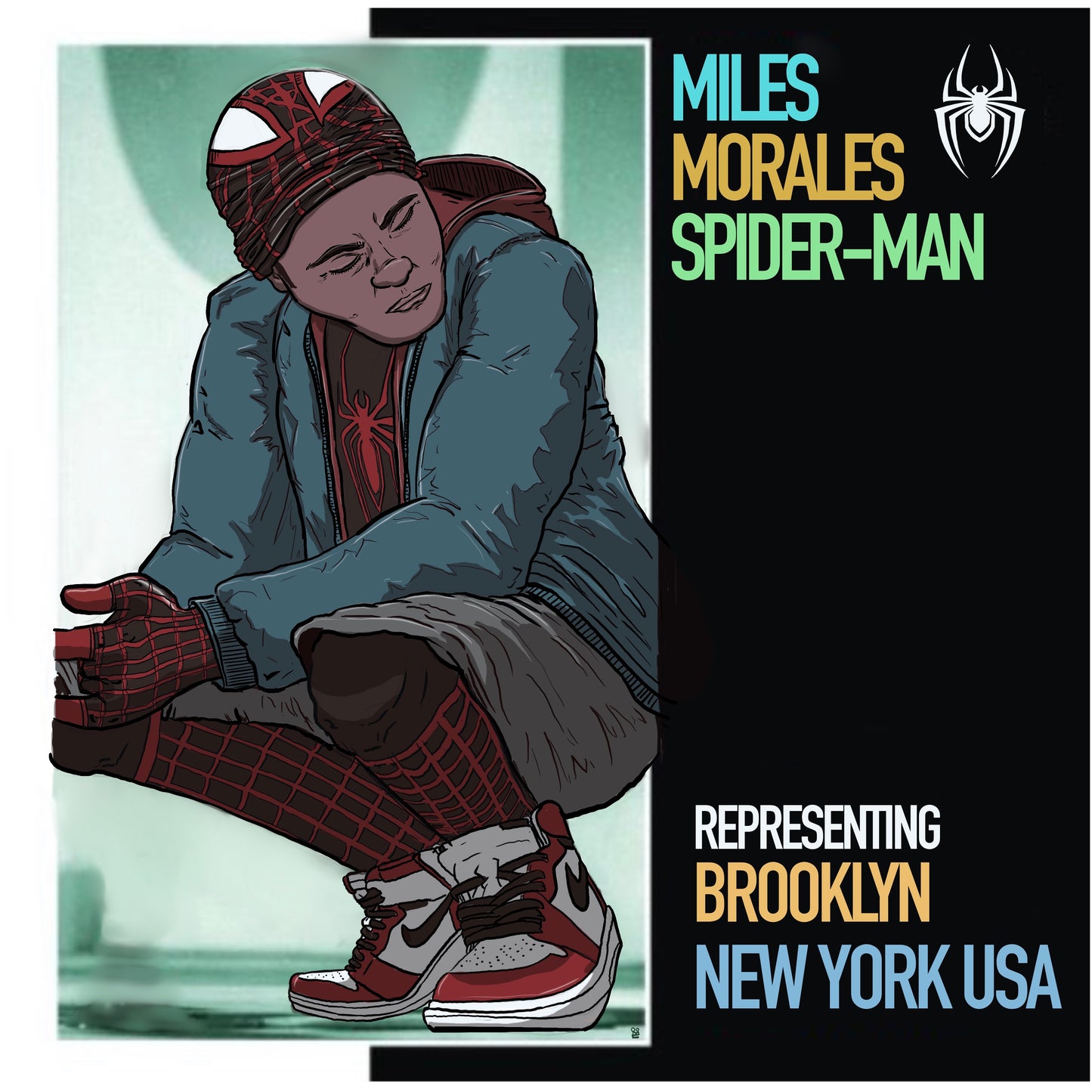 Miles morales x miles Davis album cover mashup poster