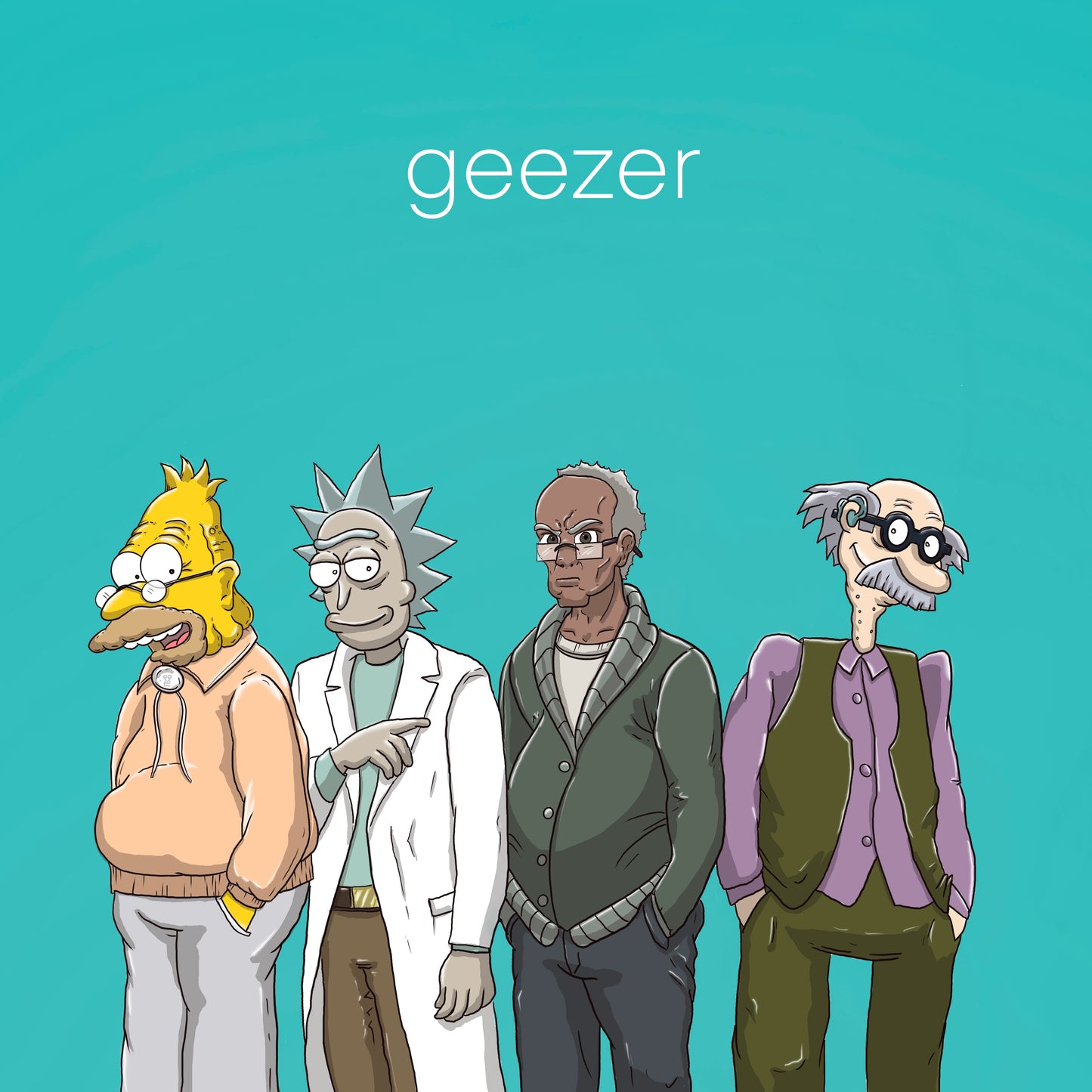 Geezers x Weezer album cover mashup poster