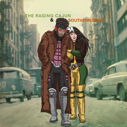 Remy and rogue x bob dylan album cover mashup poster