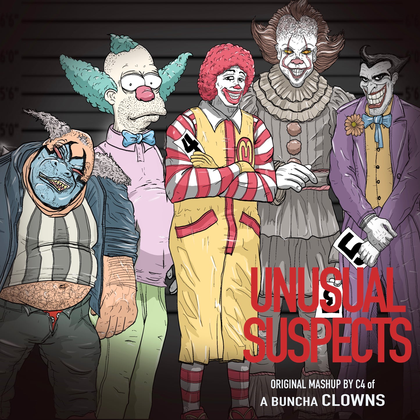 The usual suspects soundtrack mashup poster with pop culture clowns