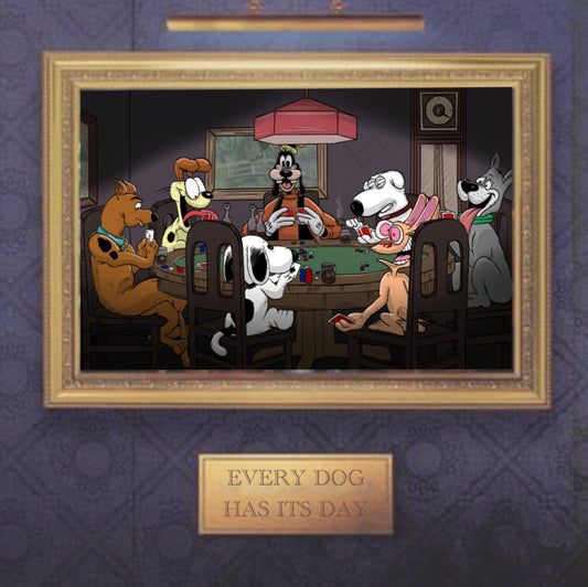 Cartoon dogs playing poker x snoop dogg album cover mashup poster