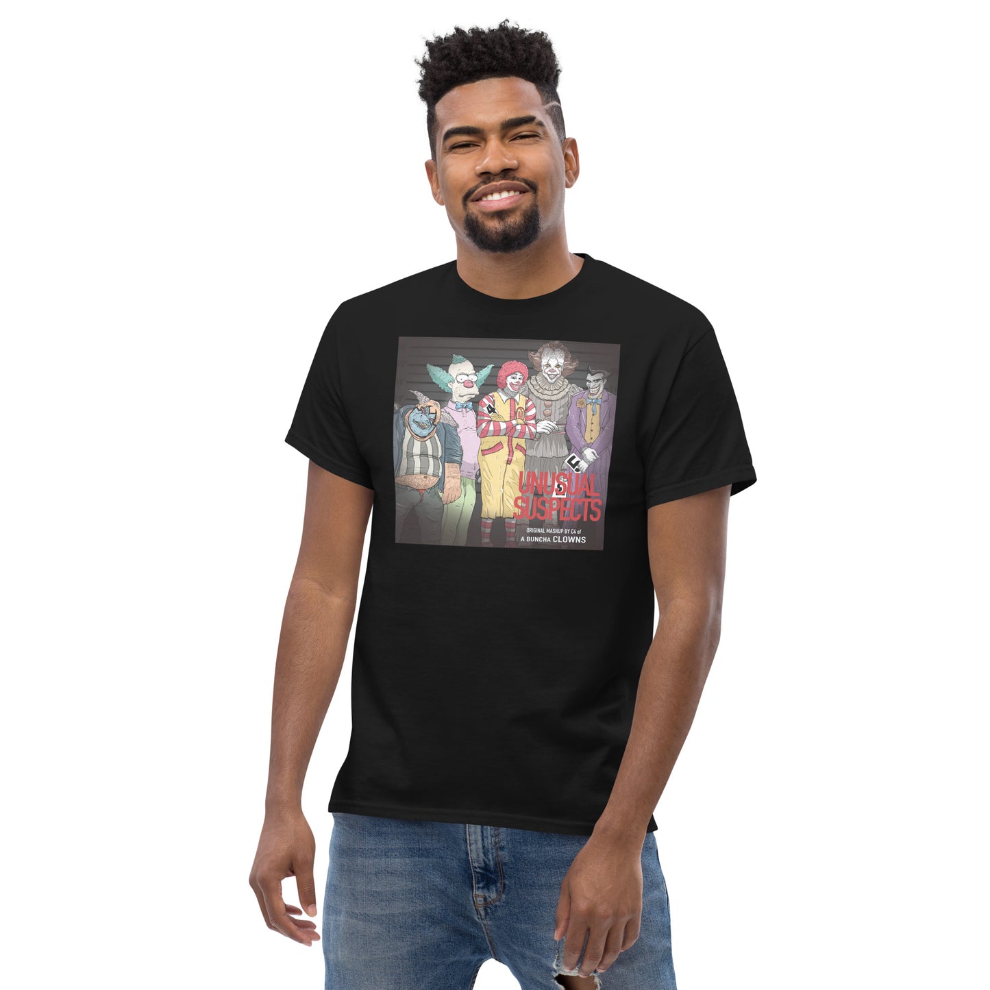 Pop culture clowns x Usual Suspects mashup classic tee